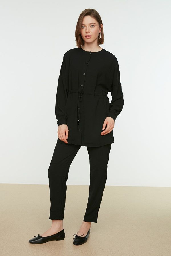 Trendyol Trendyol Tie Waist Shirt-Pants Black Woven Suit