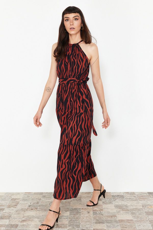 Trendyol Trendyol Tile Animal Shift Halter Neck Maxi Lined Woven Dress