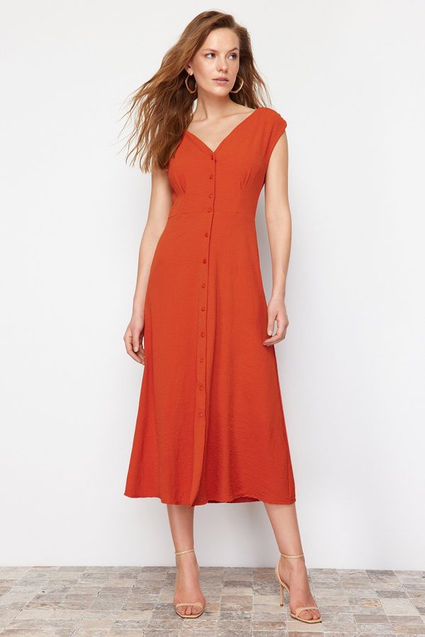 Trendyol Trendyol Tile Button Sleeveless Midi Woven Shirt Dress