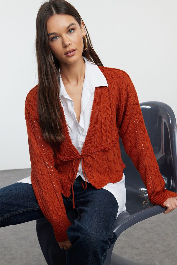 Trendyol Trendyol Tile Crop Tie Detailed Knitwear Cardigan