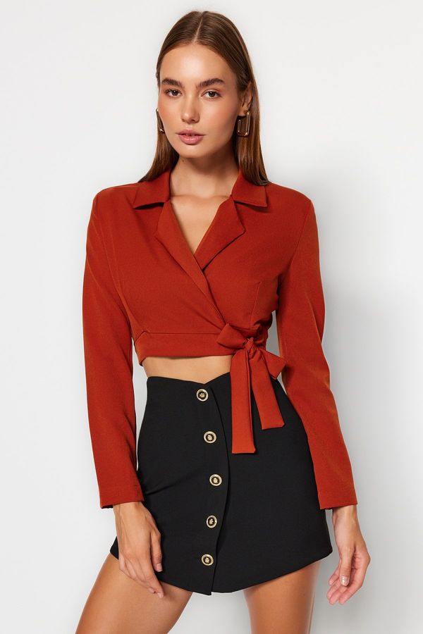 Trendyol Trendyol Tile Crop Tie Woven Blazer Jacket