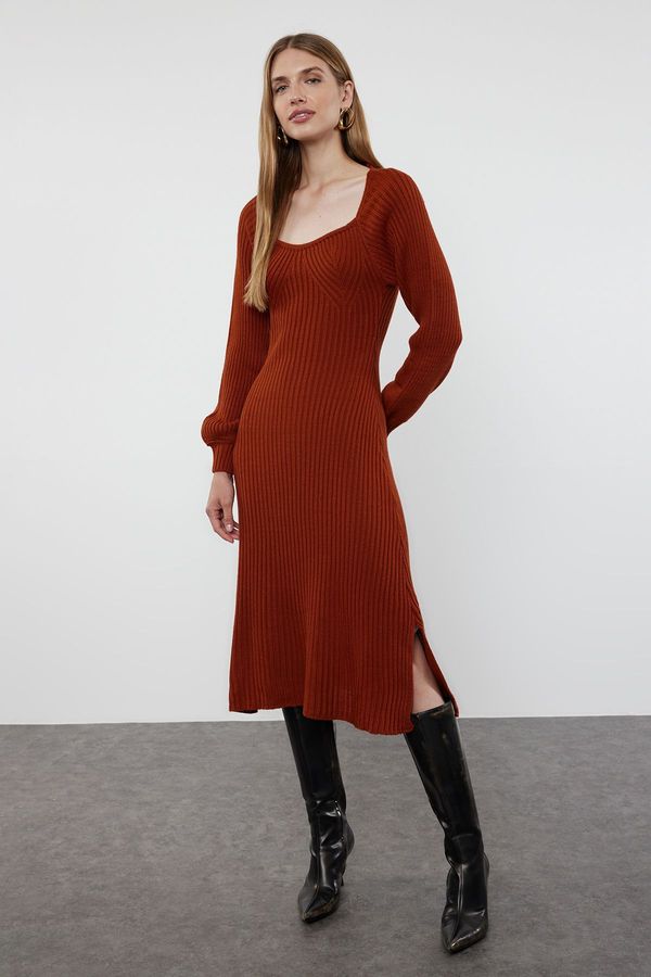 Trendyol Trendyol Tile Midi Knitwear Sweetheart Neckline Dress