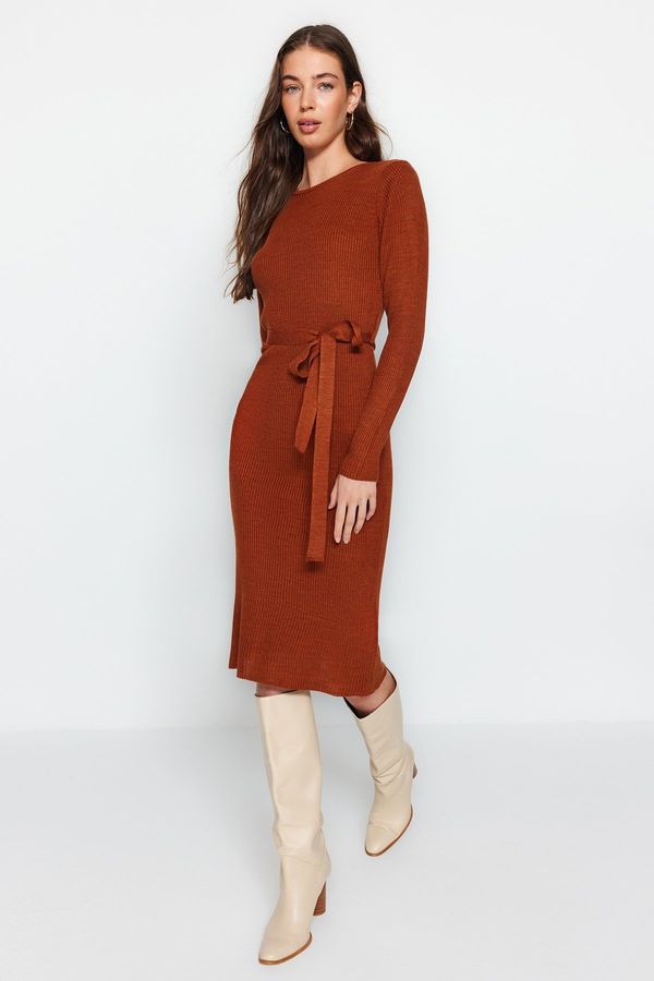 Trendyol Trendyol Tile Midi Sweater Dress With Belt Detail