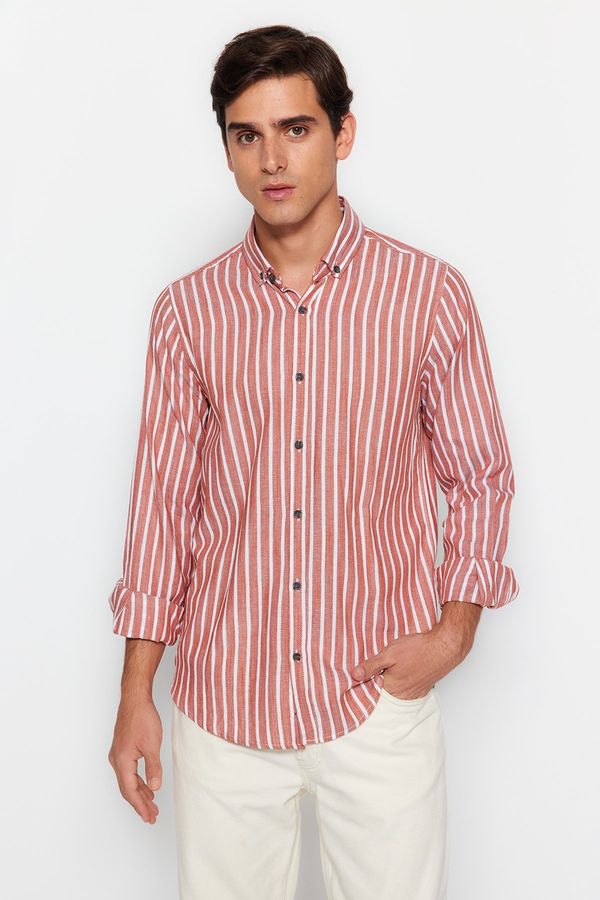 Trendyol Trendyol Tile Slim Fit Striped Cotton Shirt