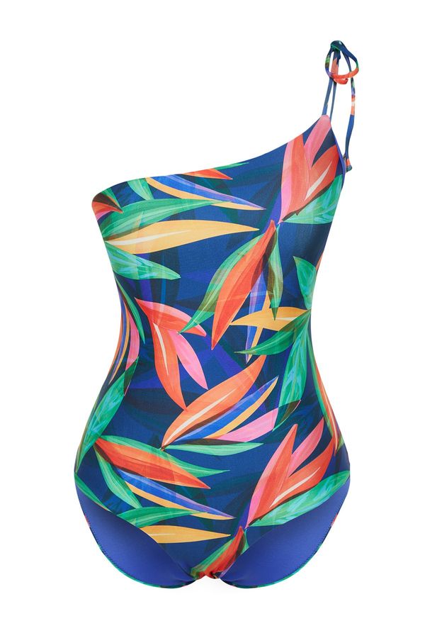 Trendyol Trendyol Tropical Patterned One-Shoulder Tie Regular Swimsuit