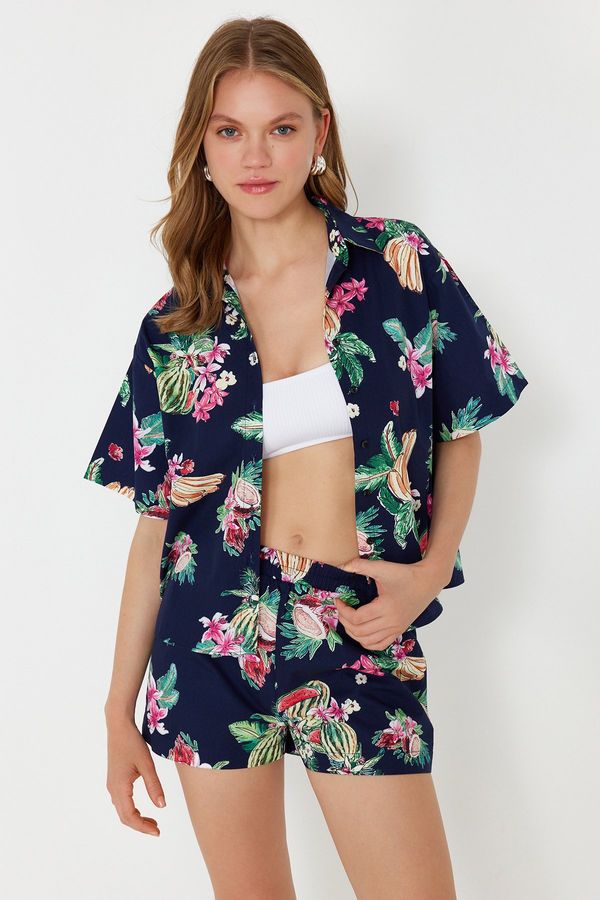 Trendyol Trendyol Tropical Patterned Woven Shirt Shorts Set