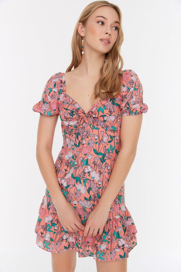 Trendyol Trendyol večbarvno telo opremljeno z drobno tkano vzorčasto mini tkano obleko