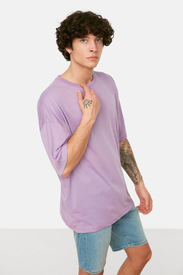 Trendyol Trendyol vijolična moška osnovna prevelika / široka rezana majica s kratkimi rokavi za vrat posadke