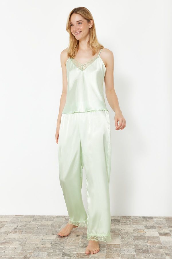 Trendyol Trendyol Water Green Satin Woven Pajamas Set
