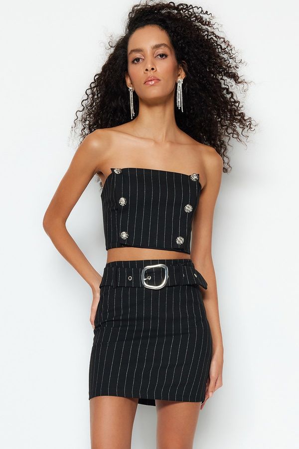 Trendyol Trendyol Weave Sparkly Striped Skirt With Black Belt