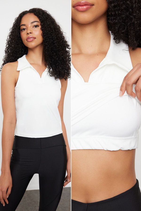 Trendyol Trendyol White 2 Layer Padded Sports Bra Polo Neck Knitted Sports Top/Blouse