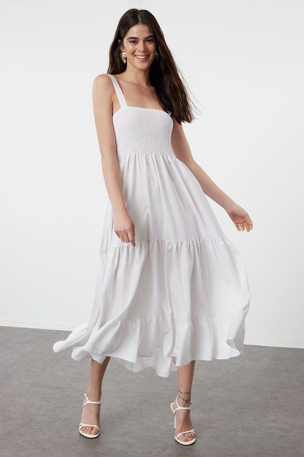 Trendyol Trendyol White A-Line Gimped Woven Dress