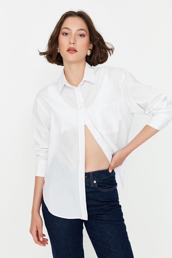 Trendyol Trendyol White Boyfriend/Wide Fit Woven Shirt