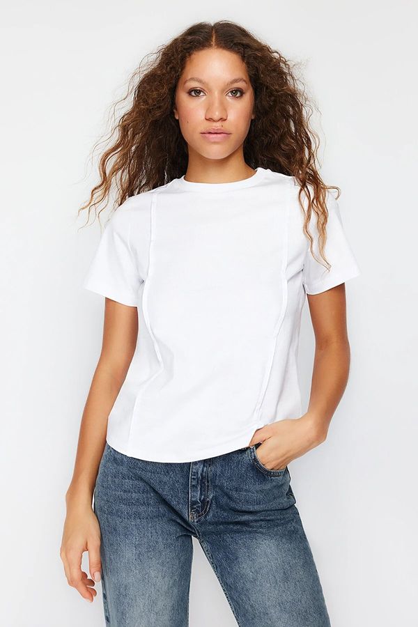 Trendyol Trendyol White Crew Neck Ribbed Regular Knitted T-Shirt