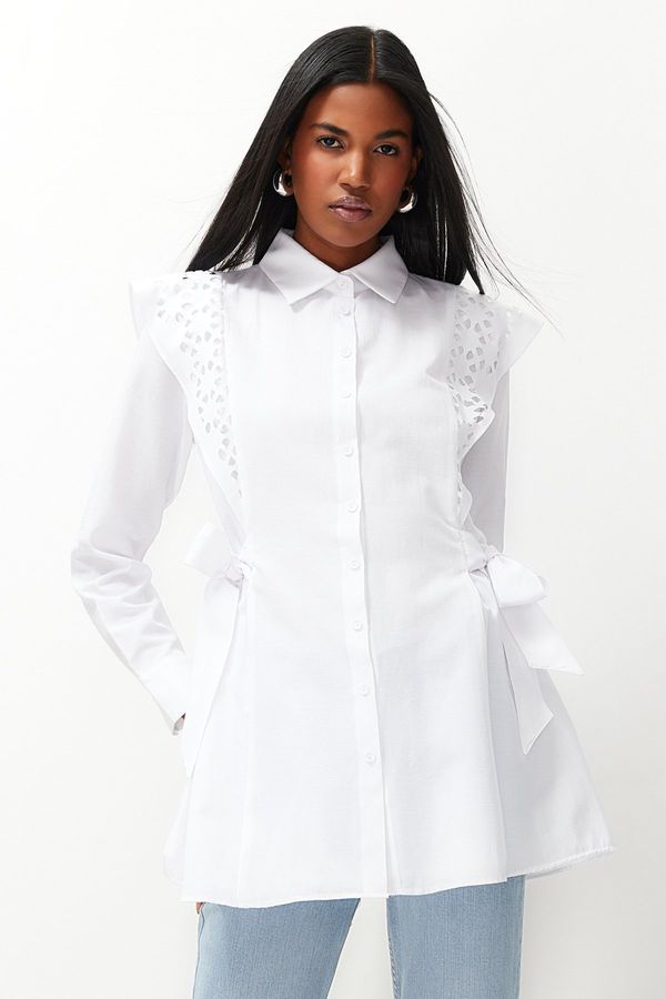 Trendyol Trendyol White Embroidered Cotton Woven Shirt