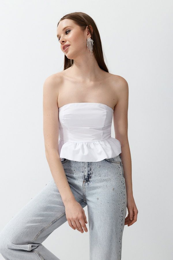 Trendyol Trendyol White Flounce Poplin Crop Bustier