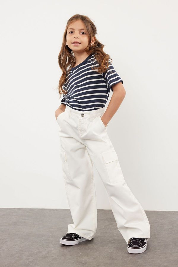 Trendyol Trendyol White Girl Cargo Pocket Cotton Woven Pants