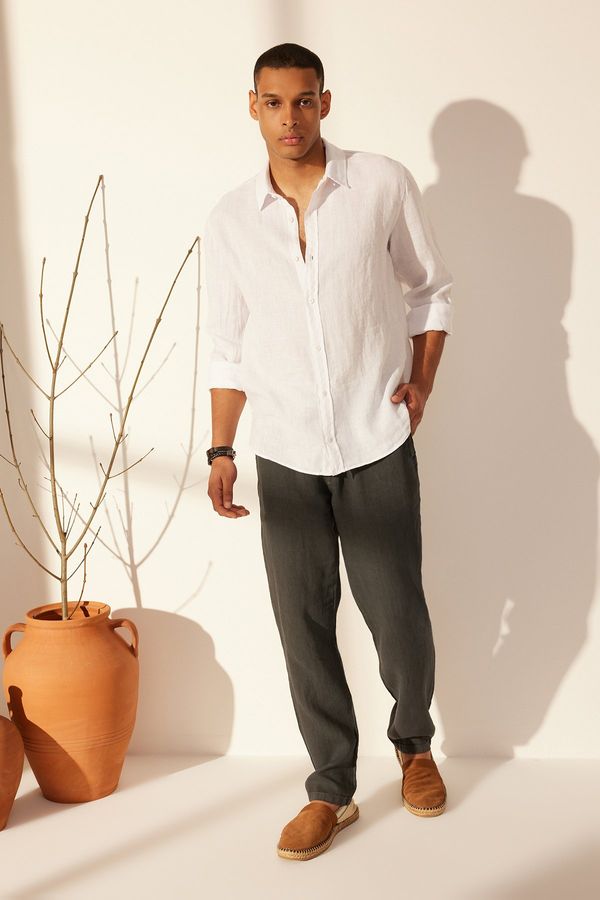 Trendyol Trendyol White Limited Edition 100% Linen Regular Fit Shirt