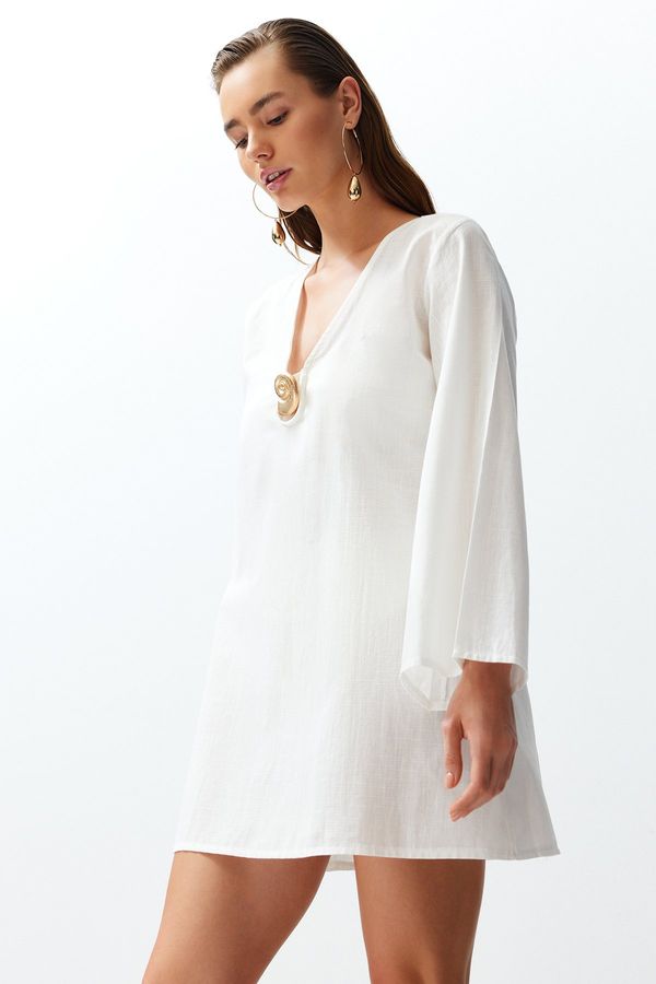 Trendyol Trendyol White Mini Woven 100% Cotton Beach Dress with Premium Accessories