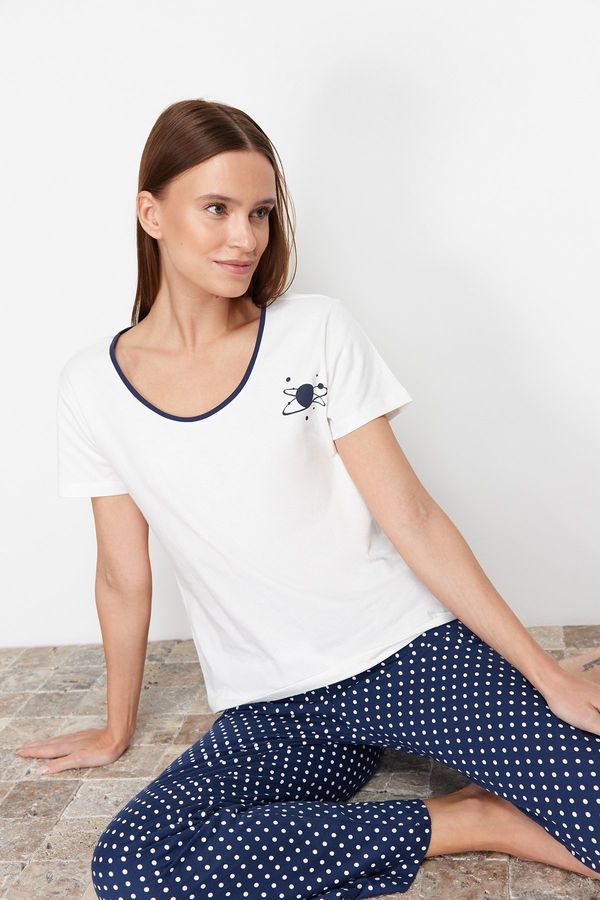 Trendyol Trendyol White-Multi Color Cotton Polka Dot Knitted Pajamas Set