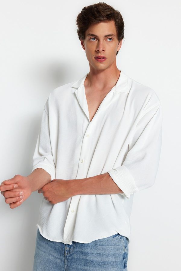Trendyol Trendyol White Oversize Fit Wide Collar Summer Linen Look Shirt