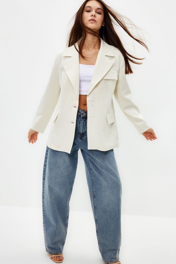 Trendyol Trendyol White Oversize Lined Woven Blazer Jacket