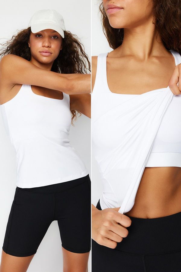Trendyol Trendyol White Recovery 2 Layers With Pad Inside Sports Bra Square Collar Knitted Sports Top/Blouse