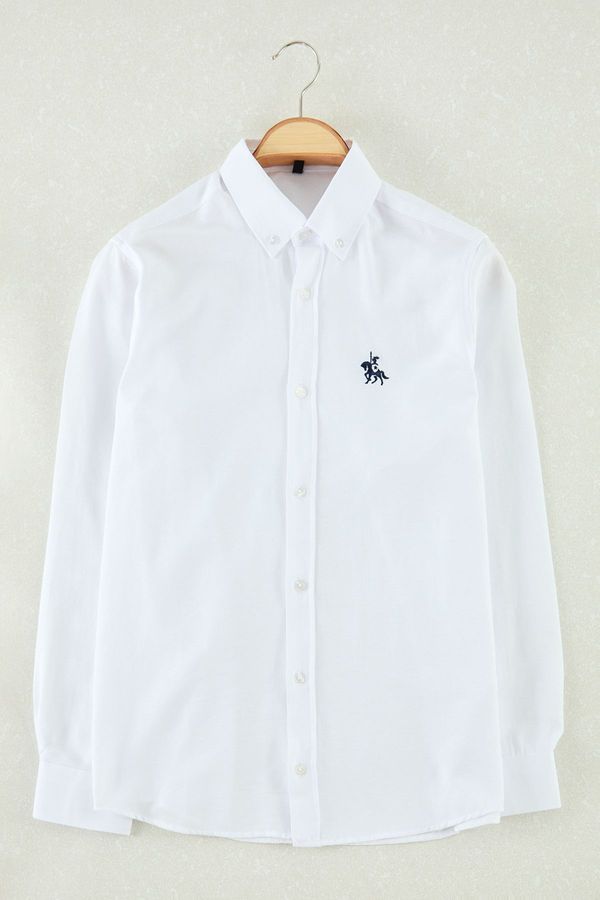 Trendyol Trendyol White Regular Fit Embroidered Detail Oxford Smart Shirt