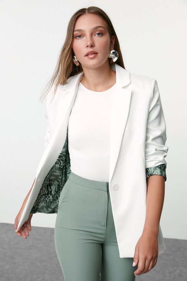 Trendyol Trendyol White Regular Fit Patterned Lined Blazer Jacket