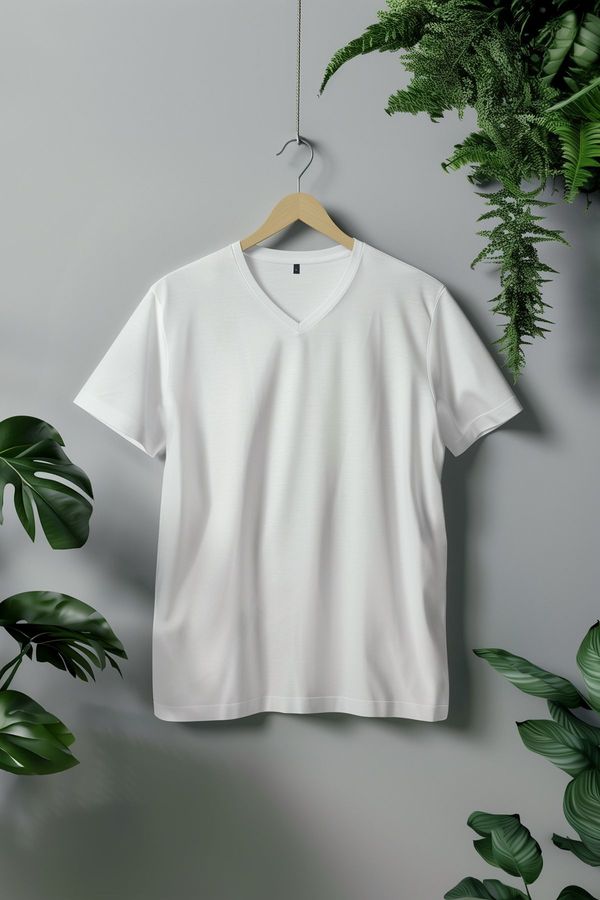 Trendyol Trendyol White Regular/Normal Cut V-Neck Basic 100% Cotton T-Shirt