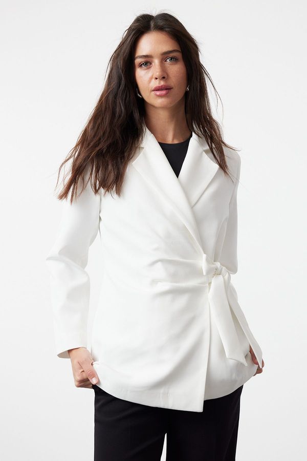 Trendyol Trendyol White Side Tie Detailed Double Breasted Woven Jacket