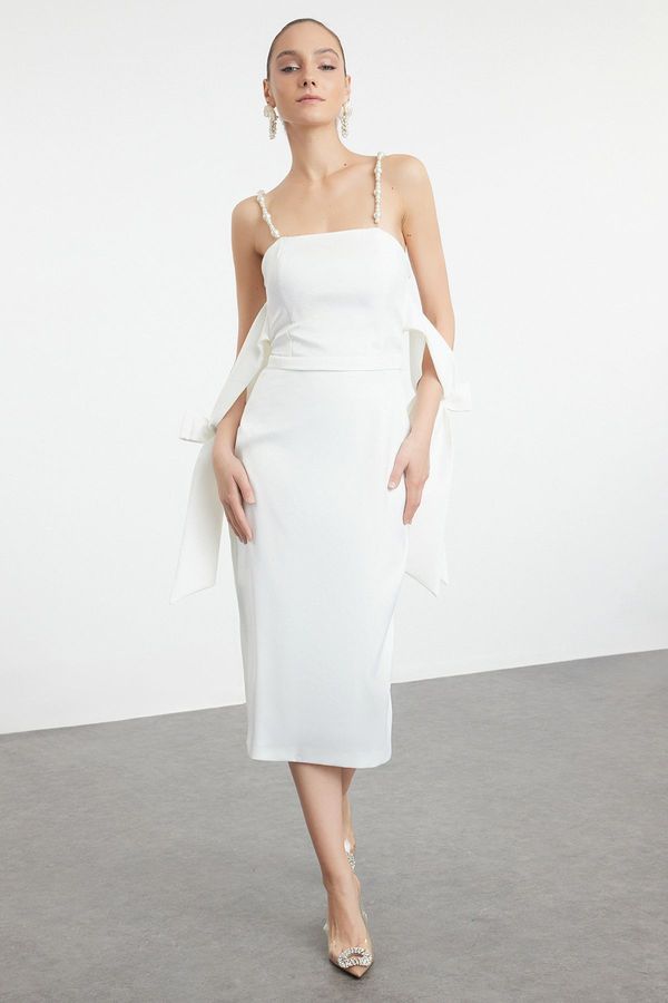 Trendyol Trendyol White Sleeve Detailed Satin Woven Dress