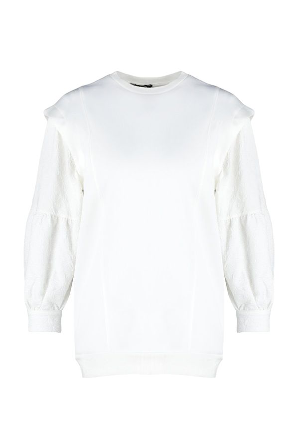 Trendyol Trendyol White Sleeve Lace Embroidery Detailed Diver/Scuba Knitted Sweatshirt