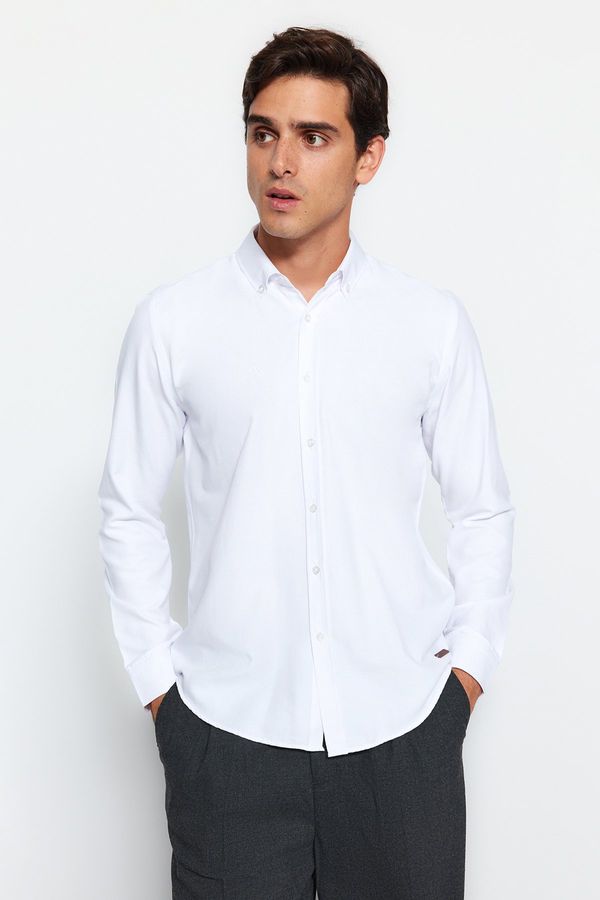 Trendyol Trendyol White Slim Fit Smart Shirt with Leather Accessories