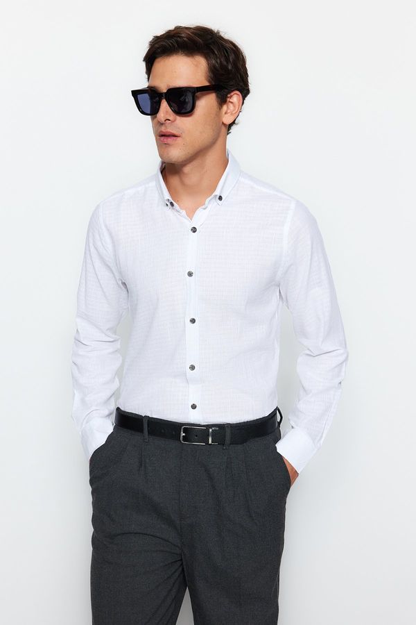 Trendyol Trendyol White Slim Fit Textured 100% Cotton Breathable Shirt