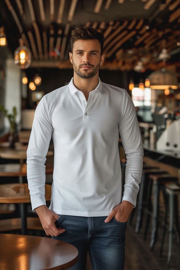 Trendyol Trendyol White Slim/Narrow Cut Long Sleeve Basic Polo Neck T-shirt