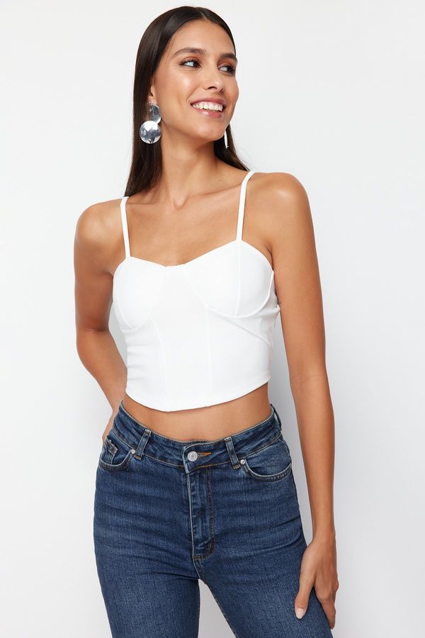 Trendyol Trendyol White Strappy Crop Knitted Blouse