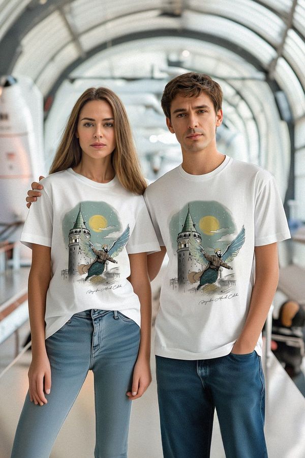 Trendyol Trendyol White Unisex Hezarfen Ahmed Çelebi Printed Regular Cut T-shirt