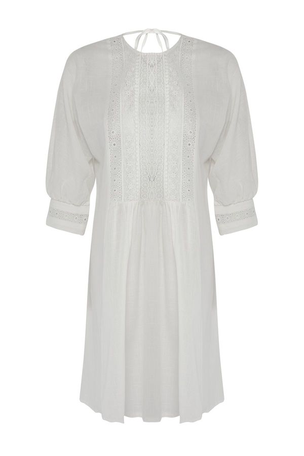 Trendyol Trendyol White*001 Plain Regular Midi Woven Lace Detail 100% Cotton Dress