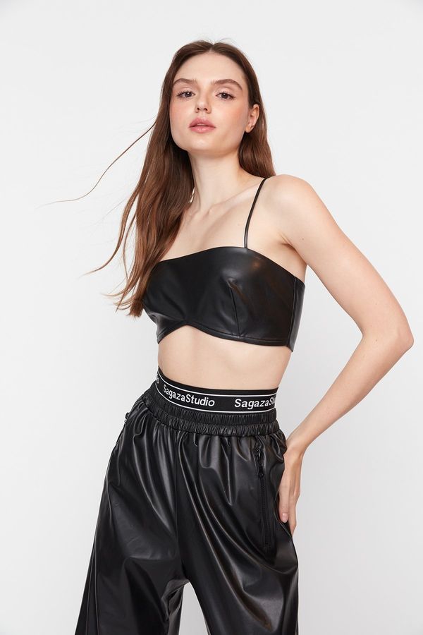 Trendyol Trendyol X Sagaza Studio Black Faux Leather Bustier