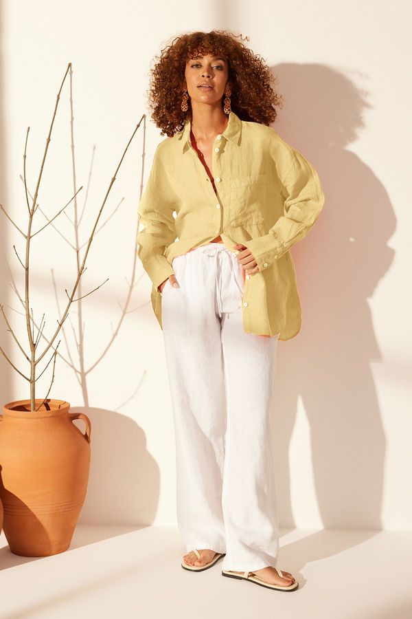 Trendyol Trendyol Yellow 100% Linen Oversize Shirt