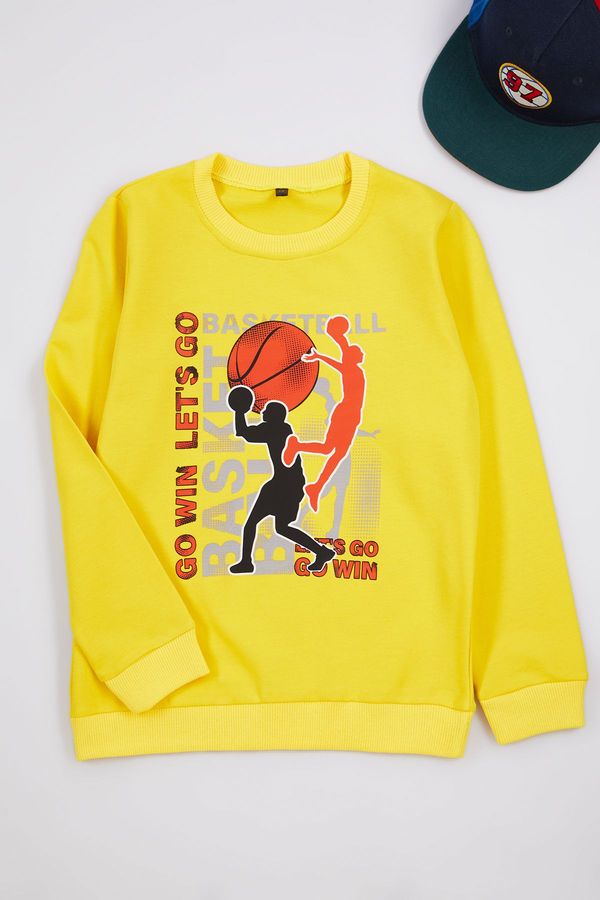 Trendyol Trendyol Yellow Boy Slogan Cotton Knitted Sweatshirt