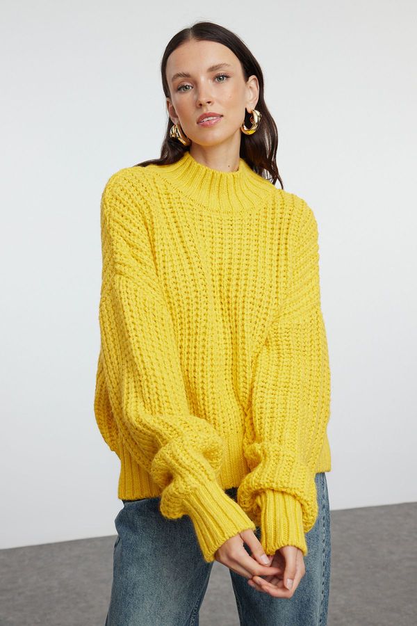 Trendyol Trendyol Yellow Crop Soft Textured Basic Thick Knit Detailed Knitwear Sweater