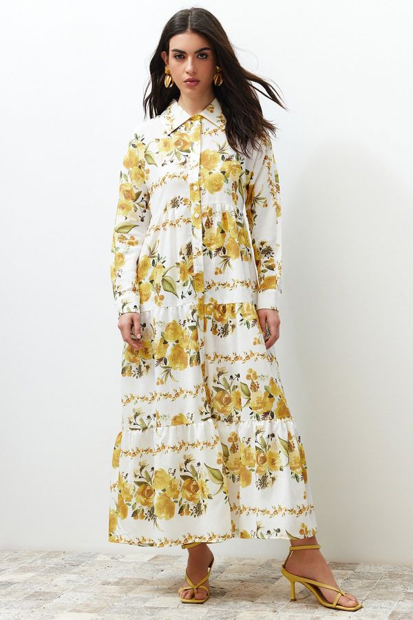 Trendyol Trendyol Yellow Floral Woven Shirt Linen Look Dress