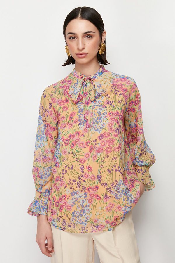 Trendyol Trendyol Yellow Lined Chiffon Patterned Woven Tunic