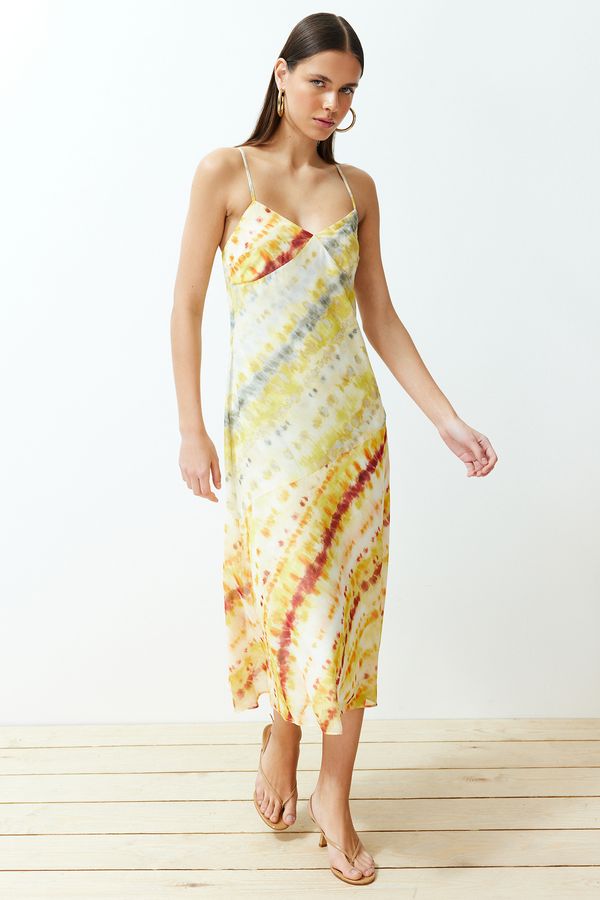 Trendyol Trendyol Yellow Pattern Mixed Premium Chiffon Lined Midi Woven Dress