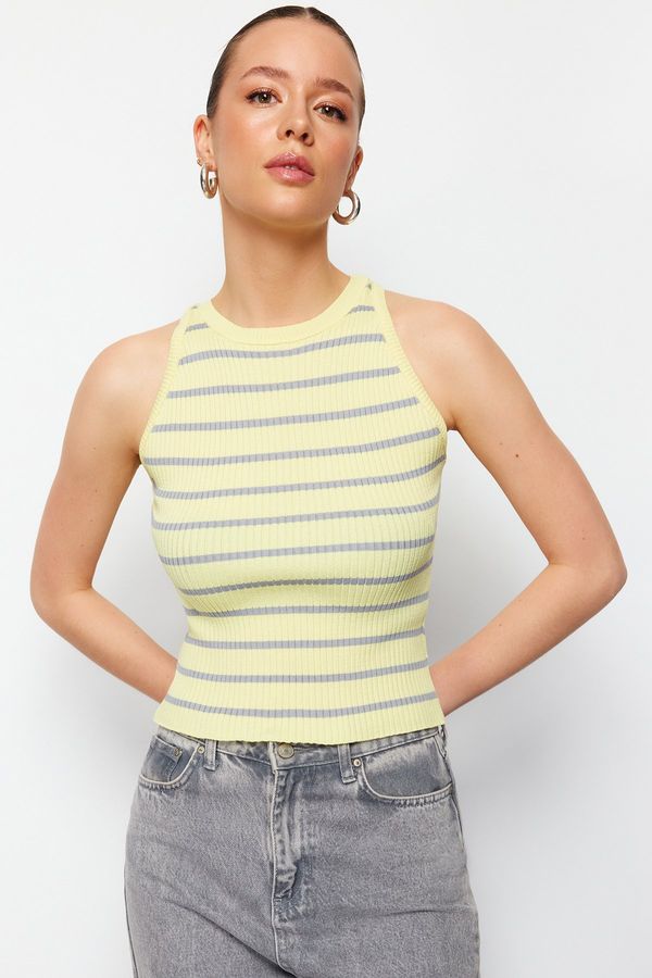 Trendyol Trendyol Yellow Striped Barbell Neck Knitwear Blouse