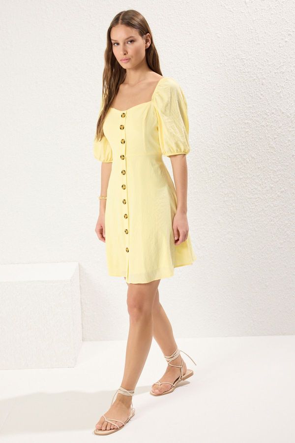 Trendyol Trendyol Yellow Yellow A Cut Balloon Sleeve Mini Woven Dress