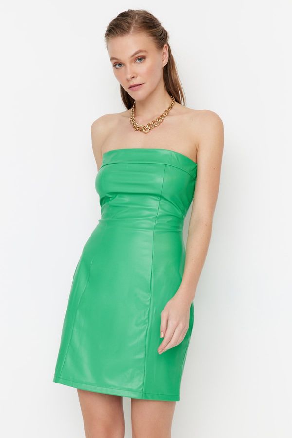 Trendyol Trendyol zeleni naramnice iz umetnega usnja večerna obleka