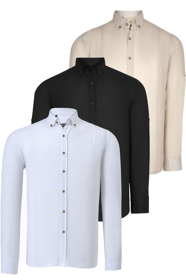 dewberry TRIPLE SET G721 DEWBERRY MEN'S SHIRT-BLACK-WHITE-BEIGE